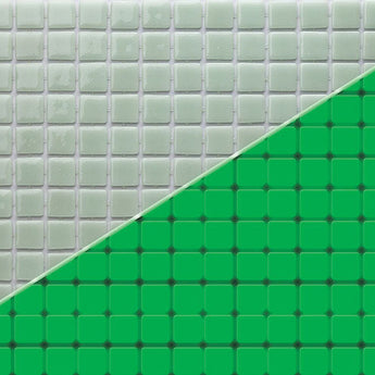Luminous Green pool-grade glass mosaic tile featuring rich green tones for swimming pools, pool waterlines, spas, fountains, kitchen backsplashes, bathroom backsplashes, shower walls, and decorative accent walls.