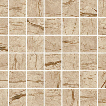 Modena Vogue Cream Stone matte glass mosaic tile featuring warm neutral tones for swimming pools, waterlines, shower walls, backsplashes, and decorative accent applications.