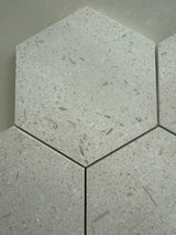 Natural shellstone 6-inch hexagon mosaic tile with honed finish