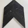 Nero Marquina polished 2x8 chevron marble mosaic tile with bold black stone and white veining