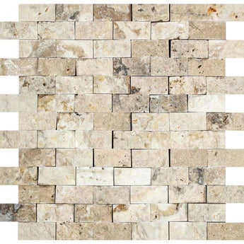 1 x 2  Split-faced Philadelphia Travertine Brick Mosaic Tile - MosaicBros.com