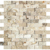 1 x 2  Split-faced Philadelphia Travertine Brick Mosaic Tile - MosaicBros.com