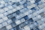 Pronto Blue glass mosaic tile used as a kitchen backsplash featuring vibrant blue tones and contemporary glass mosaic styling.