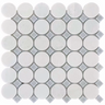 Roca Rockart Blue Mix Thassos Circle 12x12 mosaic natural stone tile with blue and white tones, circular pattern, and textured surface.