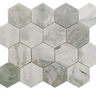 Roca Rockart green marble hexagon 12x12 inch natural stone tile mosaic showing polished green marble with hexagon shapes.