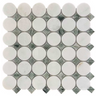 Natural stone tile by Roca featuring a green mix Thassos circle mosaic pattern, 12x12 inch size, suitable for wall or floor decor.