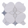 White flower waterjet honed marble mosaic tile by Mythology Tile with intricate floral pattern and smooth, polished surface.