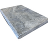 Silver travertine pool coping bullnose paver in 12x24 inch size, 5cm thick, tumbled finish, designed for pool edges and outdoor spaces.