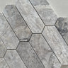 Silver Travertine honed picket mosaic tile with natural silver and gray stone variation
