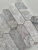 Silver Travertine honed picket mosaic tile with natural silver and gray stone variation