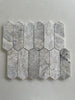 Modern Silver Travertine picket mosaic backsplash in a modern kitchen
