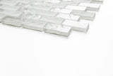 Pool-rated Soho White 1x2 glass mosaic tile installed on a luxury swimming pool waterline with crisp white tones.