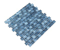 Pool-rated Stromboli Garden Blue glass mosaic tile installed on a luxury swimming pool waterline with refreshing blue color variation.