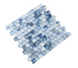 Pool-rated Stromboli Pronto Blue glass mosaic tile installed on a luxury swimming pool waterline with rich blue color variation.