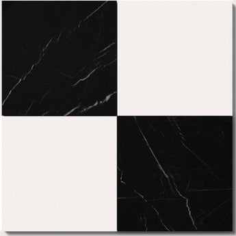 black and white marble checkerboard bathroom floor tile