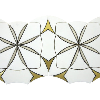 Waterjet Monaco Thassos brass stainless steel mosaic tile with geometric floral pattern