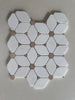 White Dolomite honed marble mosaic with decorative flower-shaped design