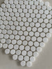 White Dolomite polished penny round mosaic tile with a timeless circular design