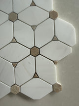 Honed white marble floral mosaic tile for bathroom and shower walls