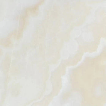 White onyx cross-cut natural stone tile, 12x12 polished surface, showcasing elegant veining and smooth finish.