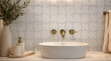 White Thales Dolomite Honed Marble Mosaic Tile by Mythology Tile, showcasing a smooth, natural stone mosaic for bathroom or wall use.