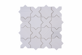 White Thales Dolomite marble mosaic tile sheet by Mythology Tile, featuring honed, natural stone surface and intricate mosaic pattern.