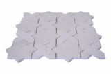 Close-up of white Thales Limra honed marble mosaic tile by Mythology Tile, showcasing smooth, detailed marble mosaic pattern.