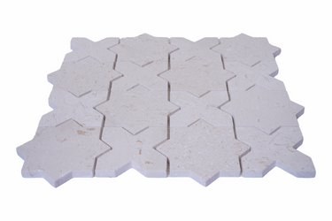 Close-up of white Thales Limra honed marble mosaic tile by Mythology Tile, showcasing smooth, detailed marble mosaic pattern.