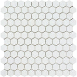 1 x 1 Honed Thassos White Marble Hexagon Mosaic Tile.