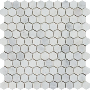 1 x 1 Polished Oriental White Marble Hexagon Mosaic Tile.