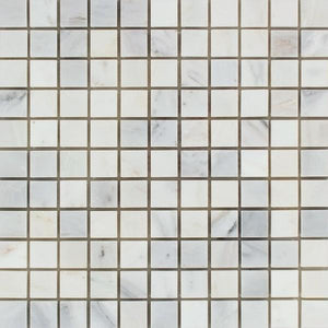1 x 1 Polished Oriental White Marble Mosaic Tile.