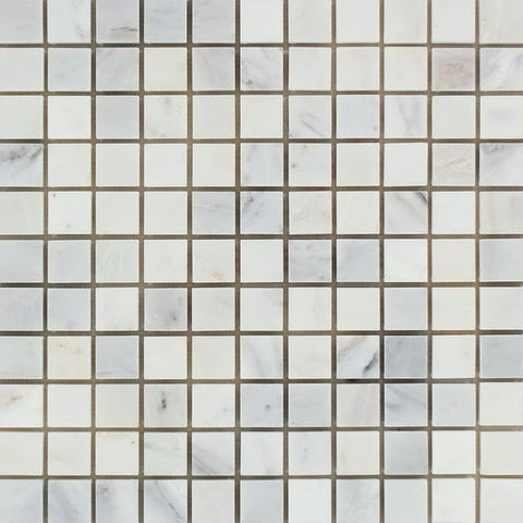 1 x 1 Polished Oriental White Marble Mosaic Tile.
