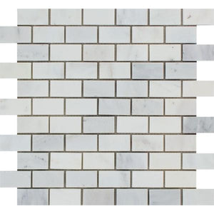 1 x 2 Honed Oriental White Marble Brick Mosaic Tile.