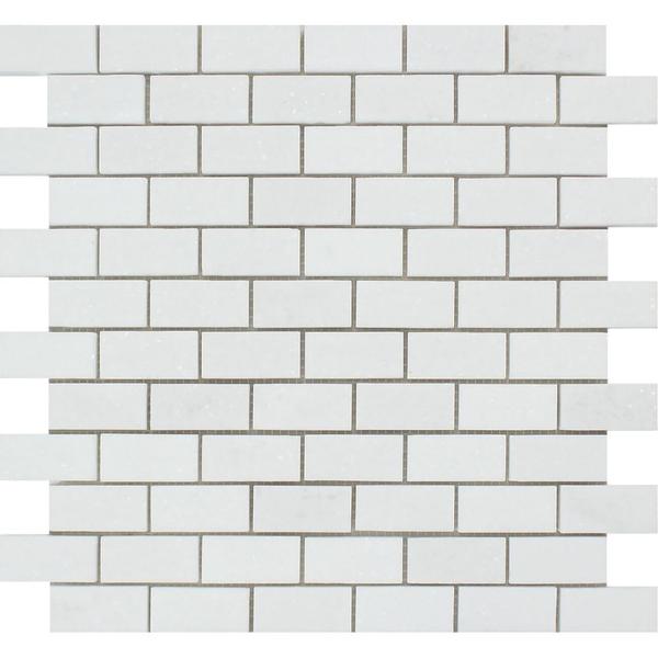 1 x 2 Honed Thassos White Marble Brick Mosaic Tile.
