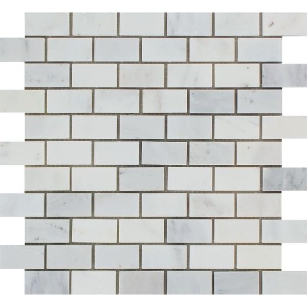 1 x 2 Polished Oriental White Marble Brick Mosaic Tile.