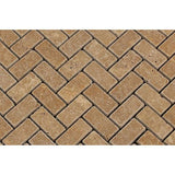 Noce Travertine 1x2 Herringbone Tumbled Mosaic Tile.