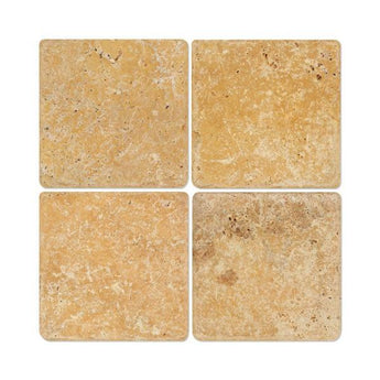 12x12 tumbled gold travertine field tile with natural textured surface, showcasing warm, earthy tones for flooring or wall applications.