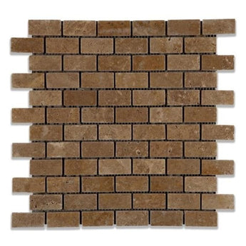 Noce Travertine 1x2 Tumbled Mosaic Tile.
