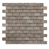 Noce Travertine 1x2 Tumbled Mosaic Tile.