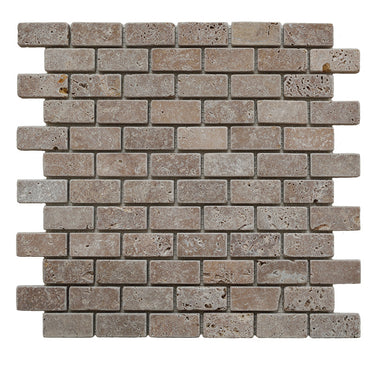 Noce Travertine 1x2 Tumbled Mosaic Tile.
