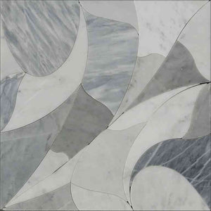 WATERJET Picasso 4 Bianco Carrara, Bardiglio Nuvolato Mosaic Tile.