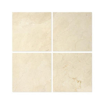 Polished 18x18 Crema Marfil marble field tile with warm beige tones and natural veining, ideal for elegant flooring or wall surfaces.