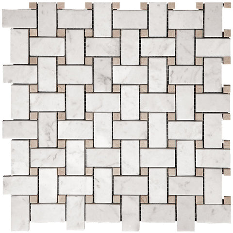 MARBELLA PLAZA Bianco Carrara / Eastern Beige Mosaic Tile.