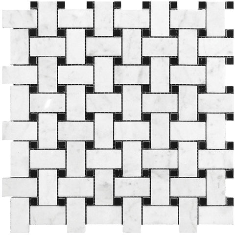 MARBELLA PLAZA NERO Bianco Carrara / Eastern Black Mosaic Tile.