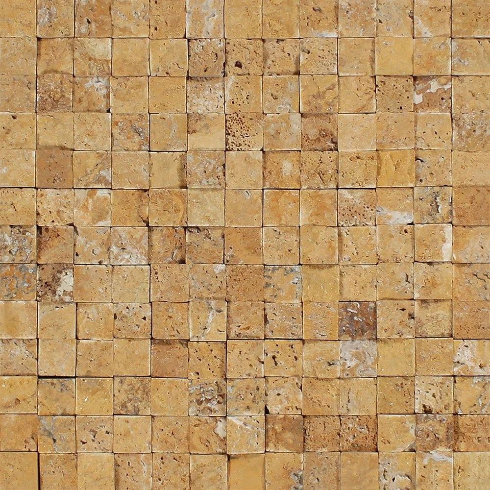 1 x 1 Split-faced Gold Travertine Mosaic Tile.