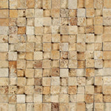 1 x 1 Split-faced Gold Travertine 3-D Mosaic Tile.