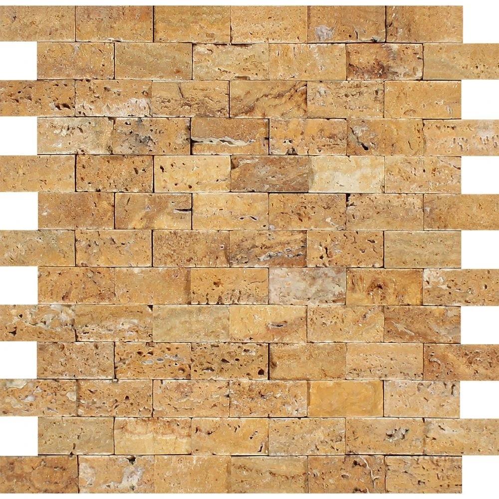 1 x 2 Split-faced Gold Travertine Brick Mosaic.