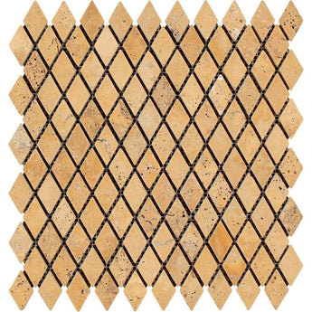 1 x 2 Tumbled Gold Travertine Diamond Mosaic Tile.