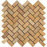 1 x 2 Tumbled Gold Travertine Herringbone Mosaic Tile.