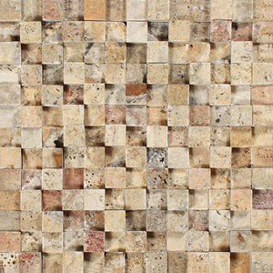 1 x 1 Split-faced Scabos Travertine 3-D Mosaic Tile.